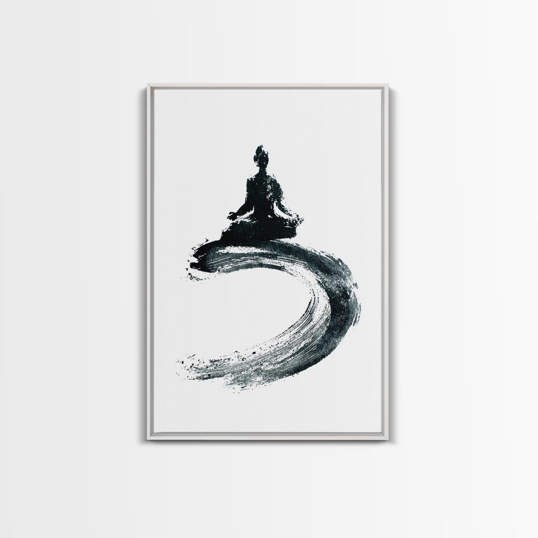 Black Ink Zen Meditation Wall Art Minimalist Brushstroke Canvas Print Peaceful Yoga Decor For Mindfulness And Spa