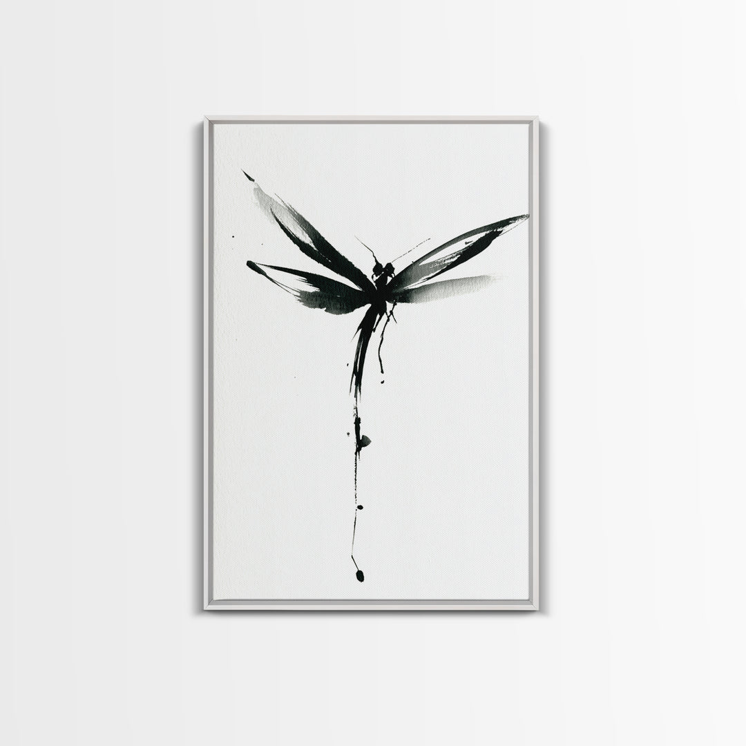 Minimalist Black Ink Dragonfly Wall Art Print Monochrome Canvas Print For Bedroom And Living Room Decor