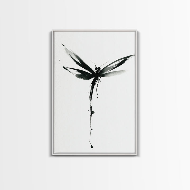 Minimalist Black Ink Dragonfly Wall Art Print Monochrome Canvas Print For Bedroom And Living Room Decor