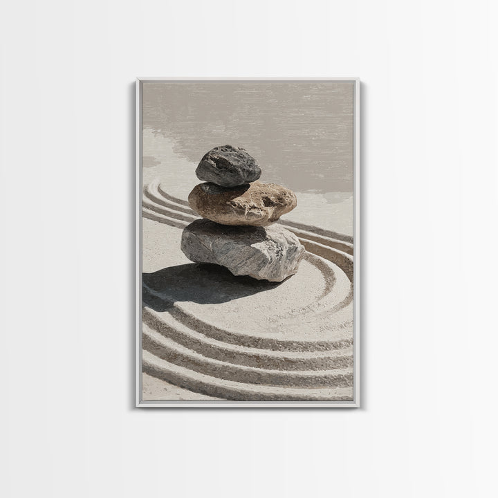 Zen Stones And Sand Minimalist Wall Art Print Tranquil Home Decor Framed Canvas Print