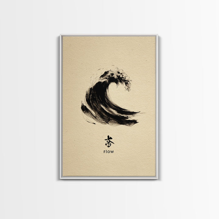 Large Black Ink Brush Stroke Abstract Flow Calligraphy Wall Art Painting Print Minimalist Home Decor Living Room Modern Framed Canvas