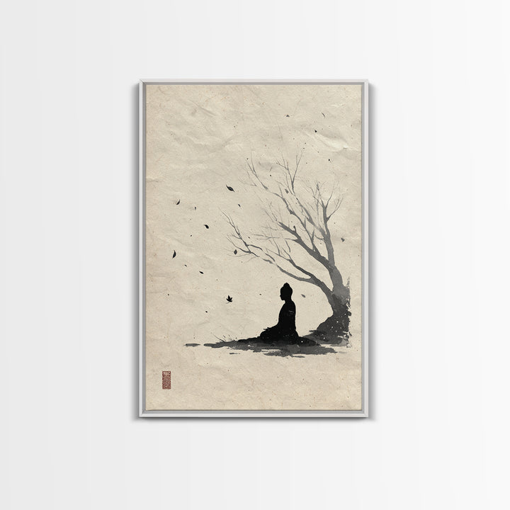 Zen Meditation Silhouette Ink Painting Wall Art Abstract Minimalist Oriental Canvas Print For Bedroom Decor And Yoga Room