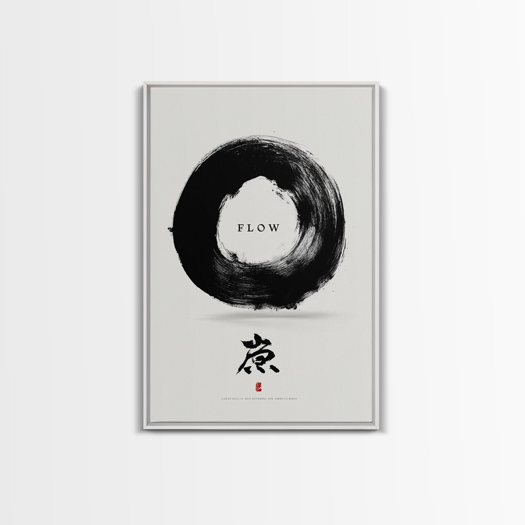 Minimalist Black Enso Circle Symbol Art Print With Flow Calligraphy Brush Stroke Wall Art Print For Modern Home Decor