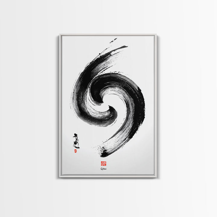 Zen Swirling Ink Brush Stroke Abstract Wall Art Minimalist Black And White Canvas Print For Modern Home Decor And Office