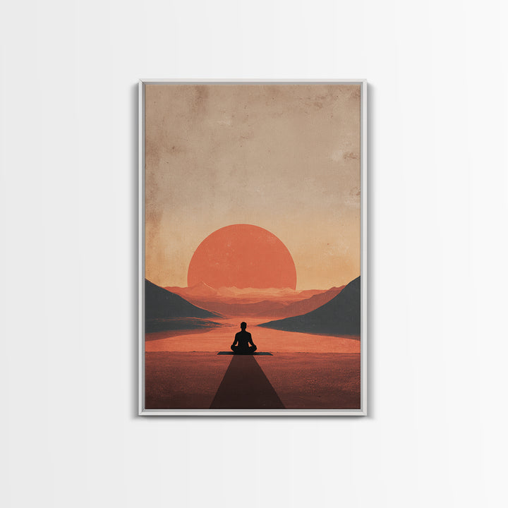 Meditative Silhouette Sunset Mountain Landscape Digital Art Canvas Print For Modern Wall Art And Home Decor