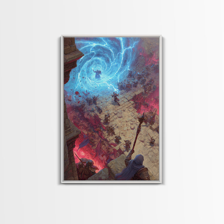 Epic Fantasy Battle Portal Canvas Print, Lightning Magic, Dungeons And Dragons Wall Art, Gaming Room Decor, Gift For Gamer