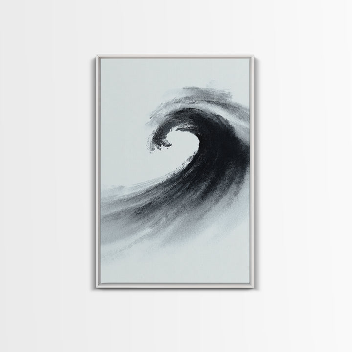 Black And White Ink Style Wave Abstract Art Minimalist Wall Art Print For Modern Office Decor Framed Canvas Print