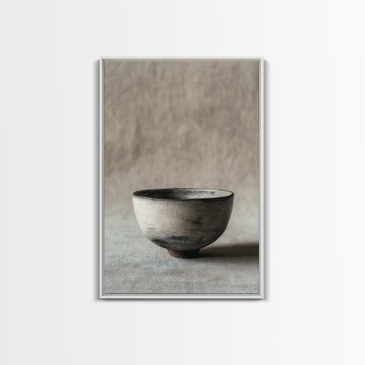 Handcrafted Rustic Ceramic Bowl With Earthy Glaze Textures Minimalist Wall Art Clay Pottery For Kitchen Decor Framed Canvas Print