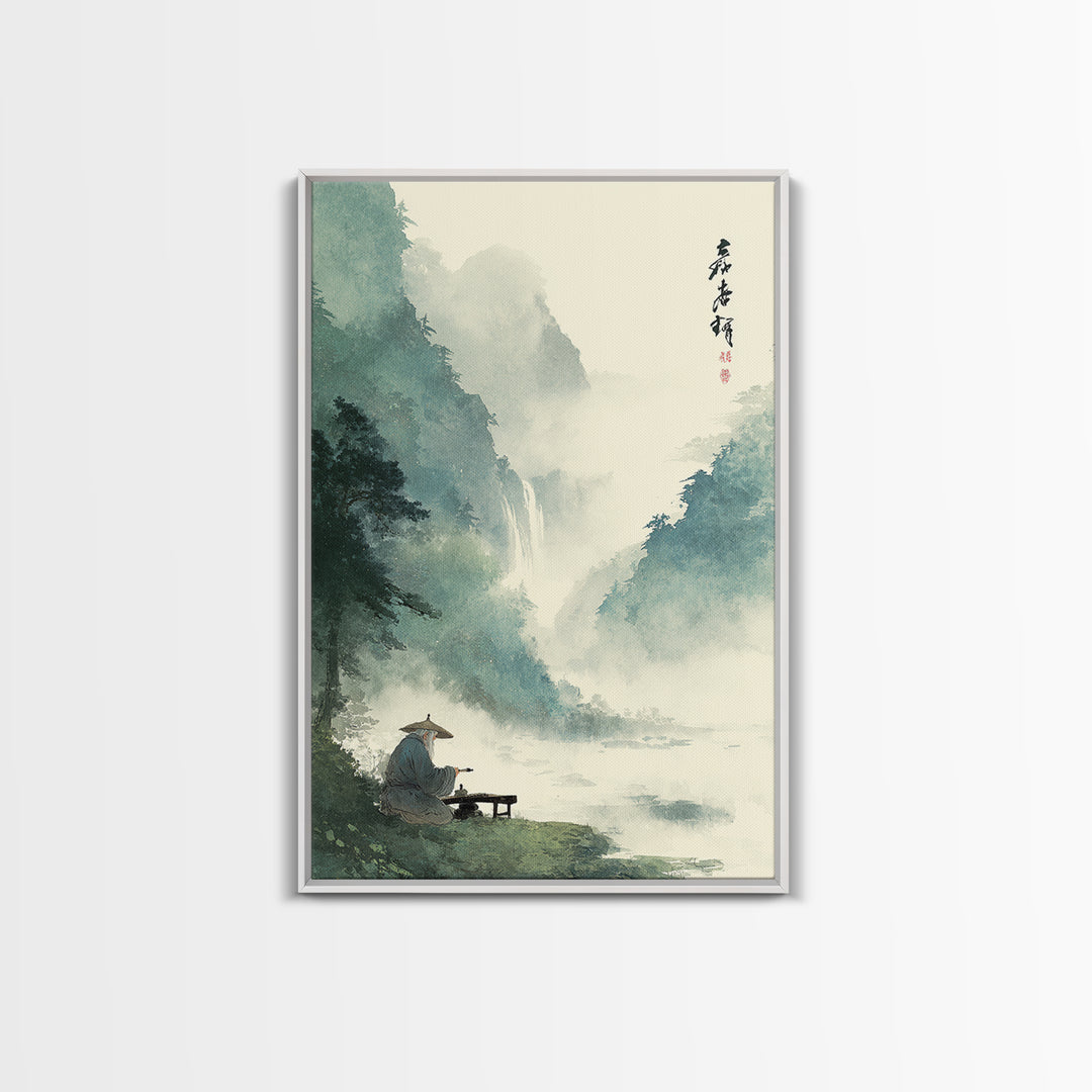 Tranquil Mountain Stream Landscape Scene Oil Painting Wall Art Canvas Print For Rustic Farmhouse Living Room Decor