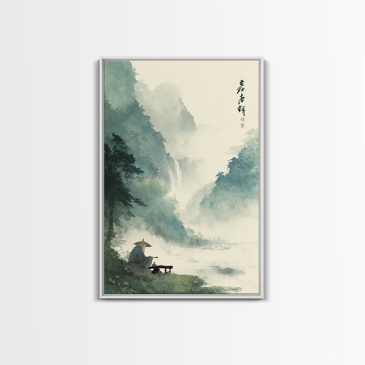 Tranquil Mountain Stream Landscape Scene Oil Painting Wall Art Canvas Print For Rustic Farmhouse Living Room Decor