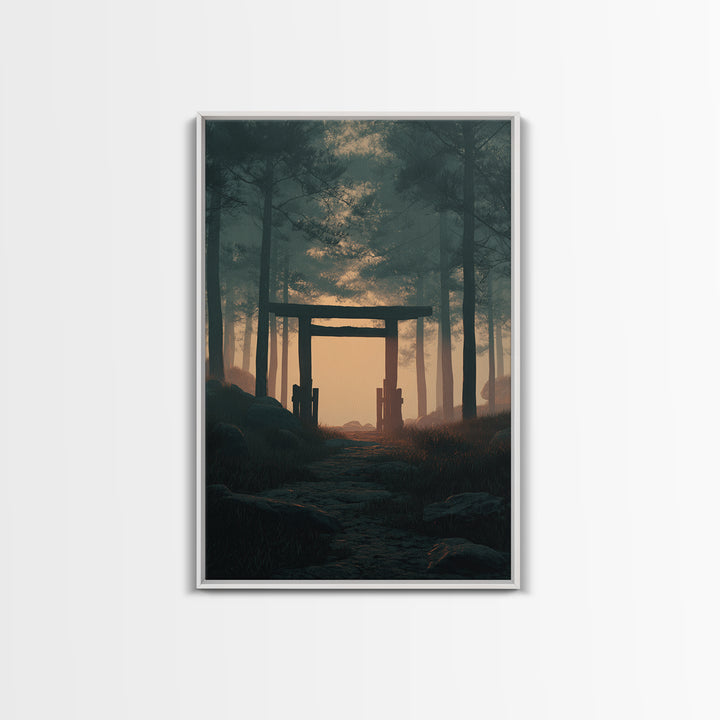 Mystical Mountain Valley Sunset Landscape Wall Art Framed Canvas Print Dramatic Nature Art For Living Room Home Decor