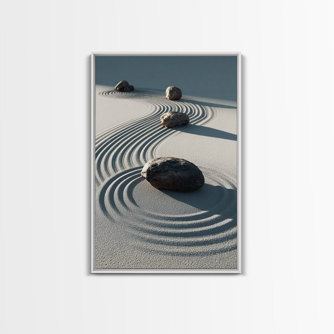 Calming Japanese Zen Garden With Rocks And Sand Minimalist Wall Art Modern Canvas Print