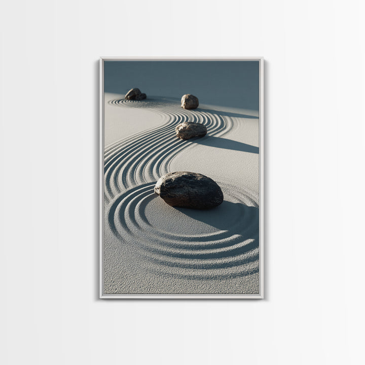 Calming Japanese Zen Garden With Rocks And Sand Minimalist Wall Art Modern Canvas Print