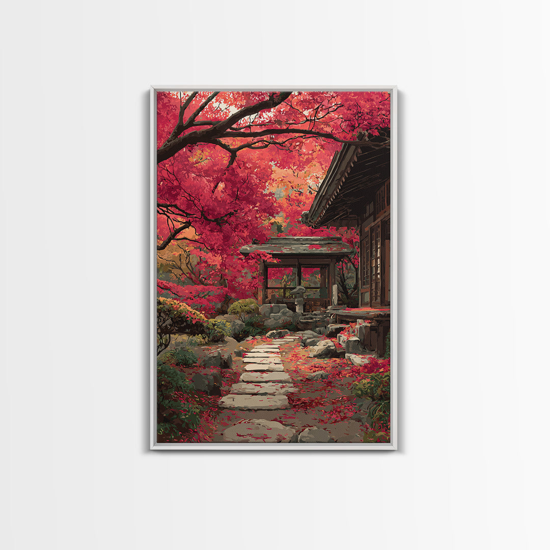 Peaceful Mountain River With Silhouette Figure Practicing Martial Arts Zen Wall Art Canvas Print