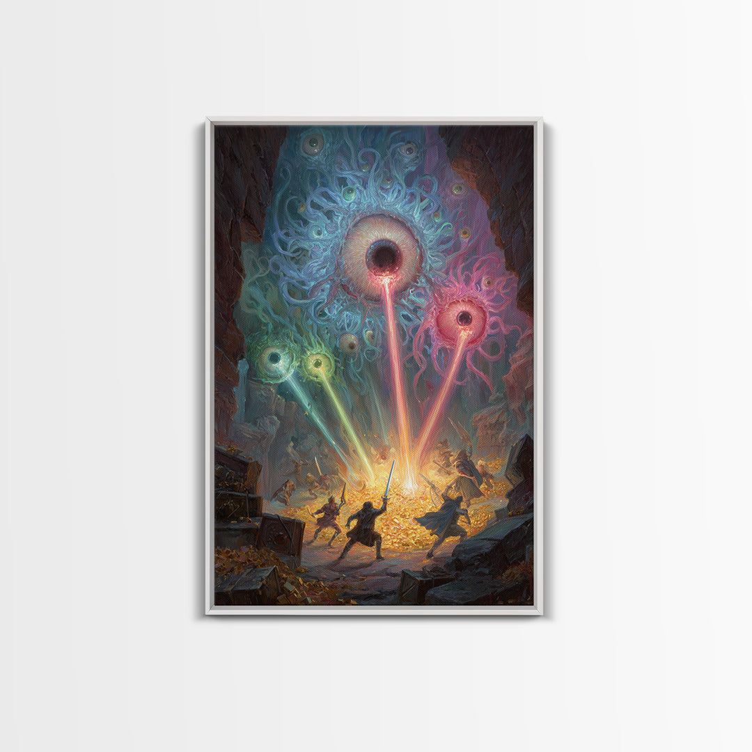 Floating Eye Monsters In Treasure Dungeon Wall Art Fantasy Canvas Print For Dnd Game Room Decor And Weird Gothic Office Art