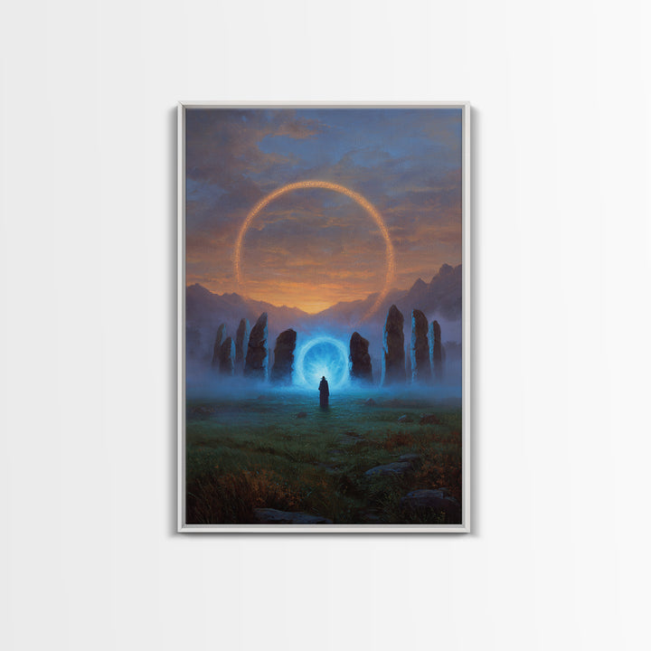 Glowing Portal Stone Circle Wall Art, Mystical Fantasy Canvas Print, Celestial Landscape Decor, Spiritual Gift For New Home