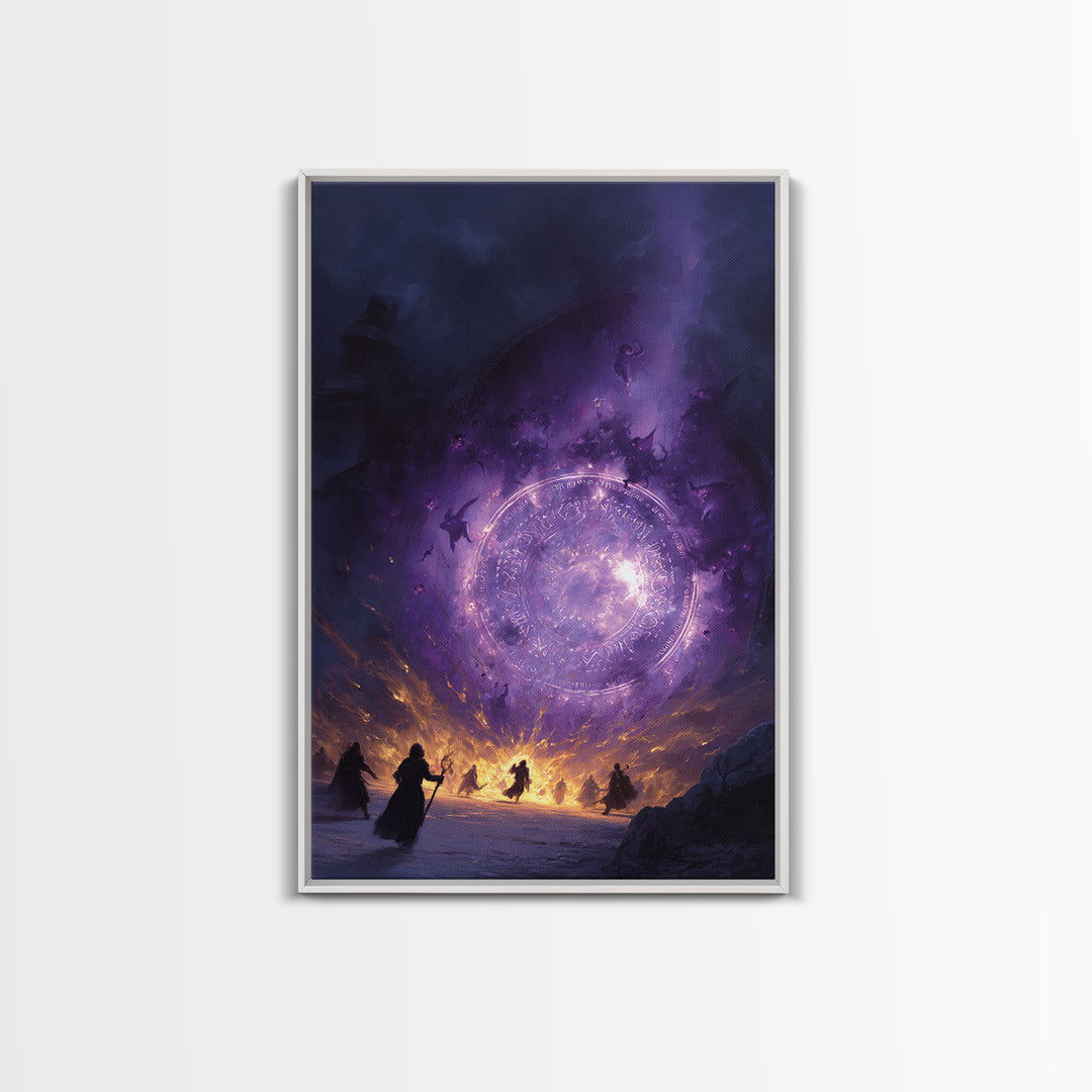 Purple Magic Portal Epic Battle Canvas Print, Dark Fantasy Wall Art, Witchy Decor, Surreal Artwork, Gothic Gaming Room Decor