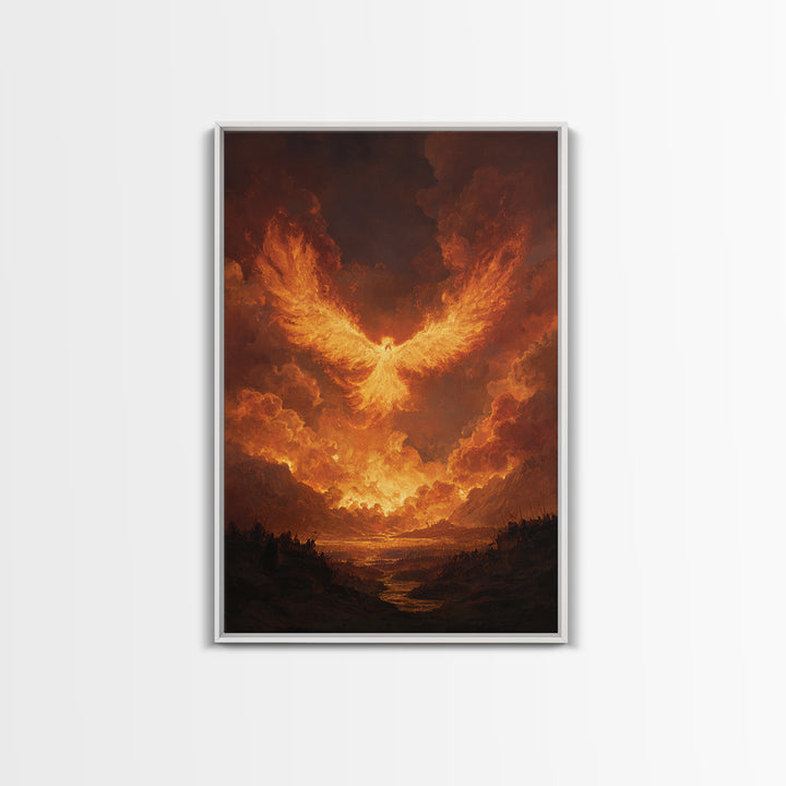 Blazing Phoenix Rising Canvas Print, Fantasy Wall Art, Firebird Painting, Mythical Creature Art, Dramatic Statement Decor