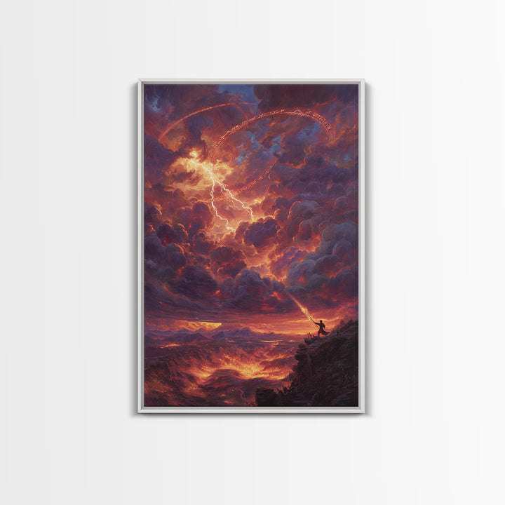 Firelit Lightning Dragon Storm Canvas Print, Fantasy Wall Art, Epic Landscape Art, Wizard Decor, Dramatic Home Decor Gift