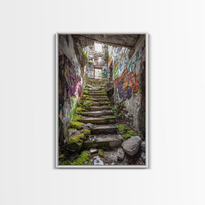 Urban Subway Station With Graffiti Wolf Mural Photography Wall Art Print For Contemporary Home Decor And Street Art Lovers