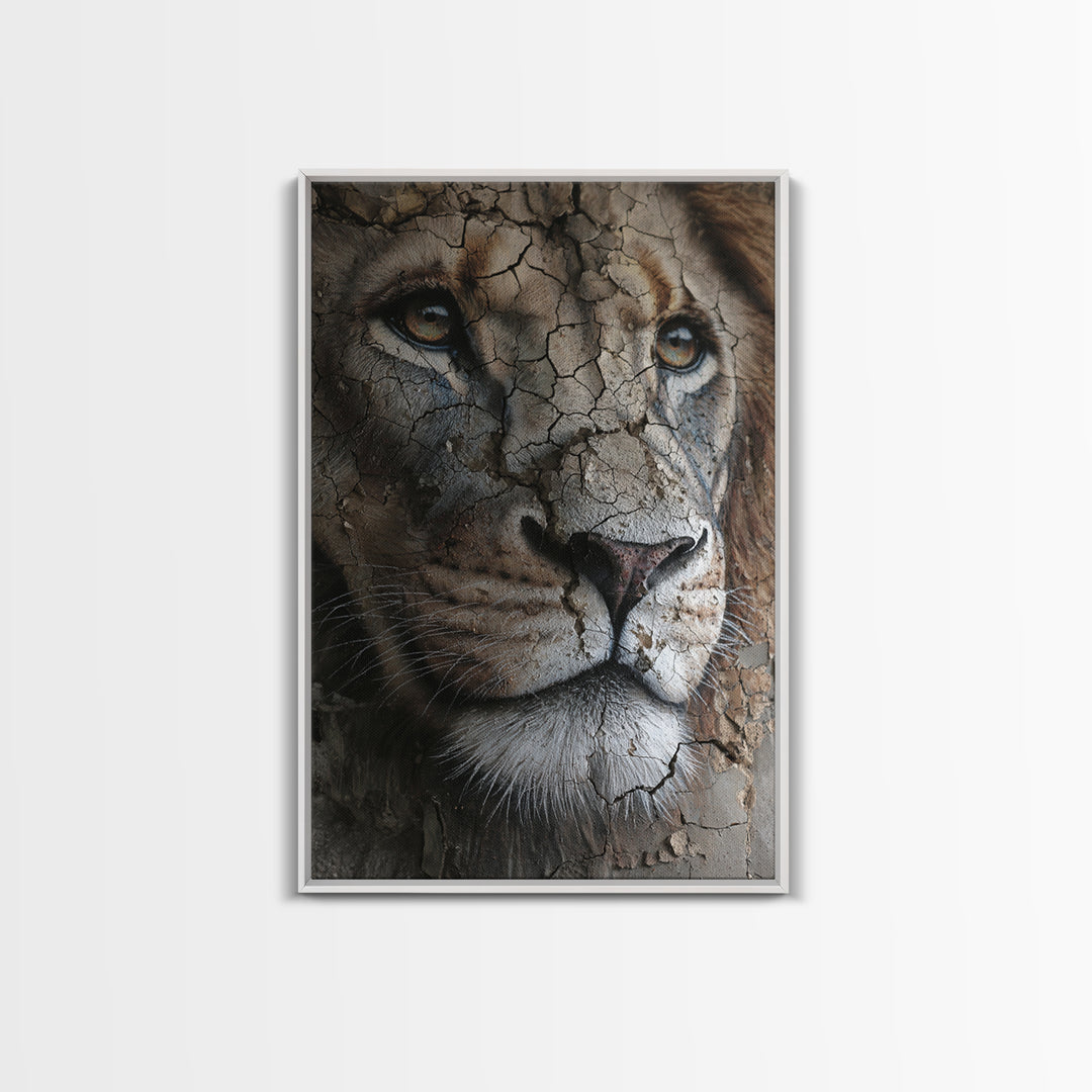 Detailed Lion Face Closeup Wildlife Wall Art Prints Majestic Animal Art Framed Canvas Print