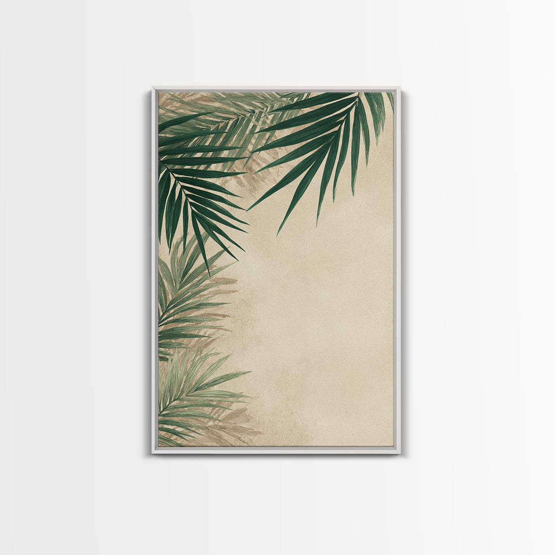 Palm Leaf Corner Botanical Wall Art, Minimal Tropical Canvas Print, Beige Coastal Decor For Living Room Bedroom Modern Wall Decor