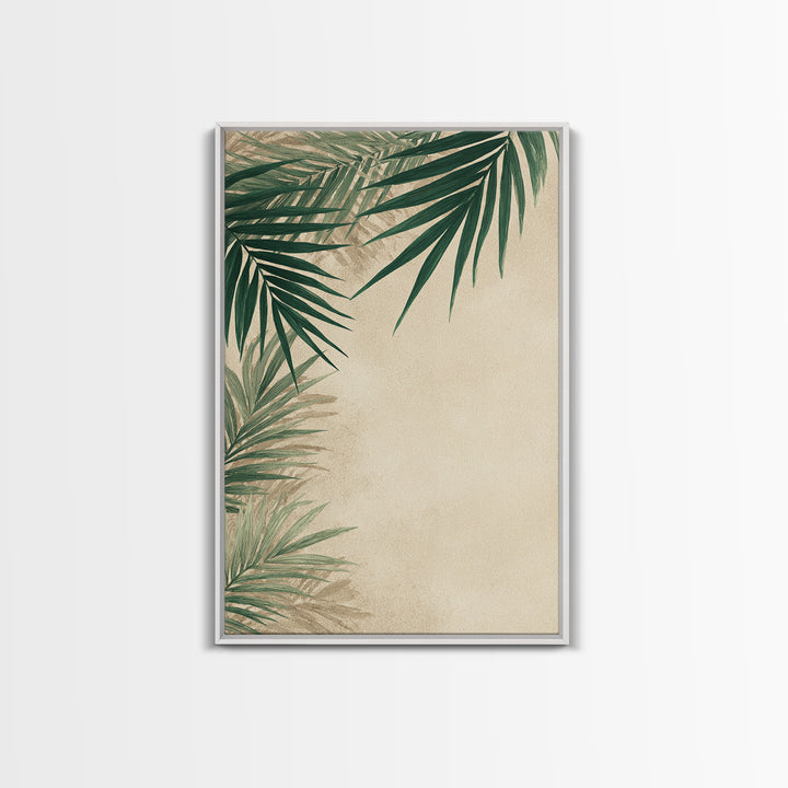 Palm Leaf Corner Botanical Wall Art, Minimal Tropical Canvas Print, Beige Coastal Decor For Living Room Bedroom Modern Wall Decor