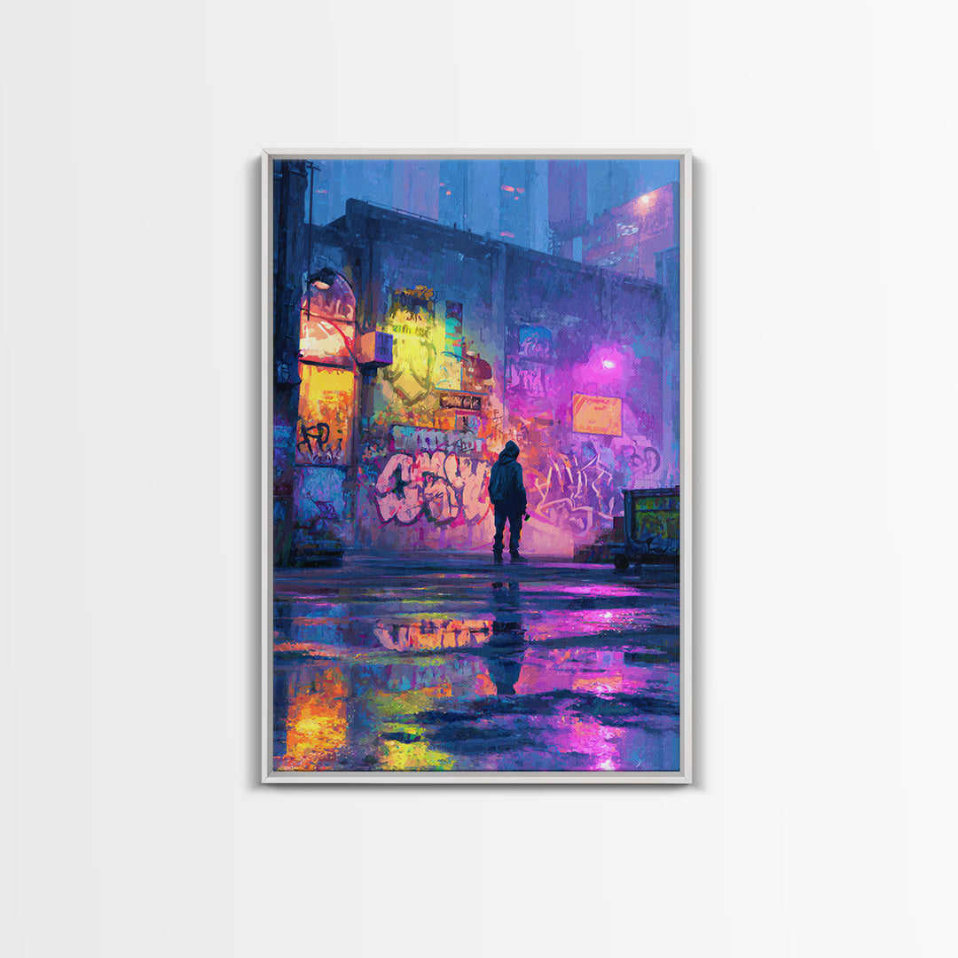 Detailed Realistic Wolf Graffiti Mural Street Art Wall Art Framed Canvas Print For Urban Decor And Animal Lover Gift