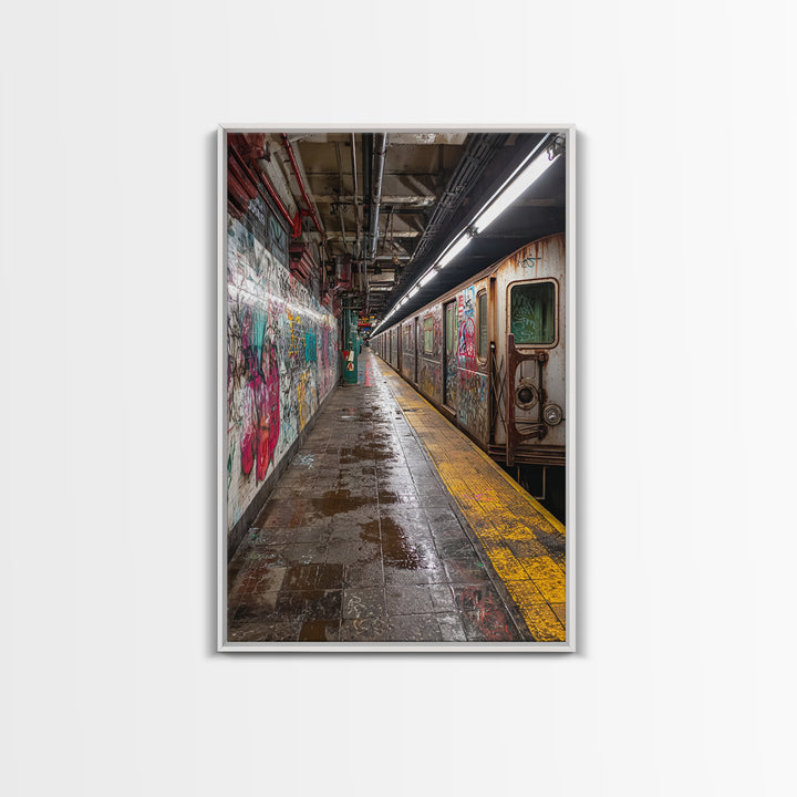 Urban Underground Subway Station Art With Vibrant Graffiti Wall Art Framed Canvas Print For Trendy Home Decor