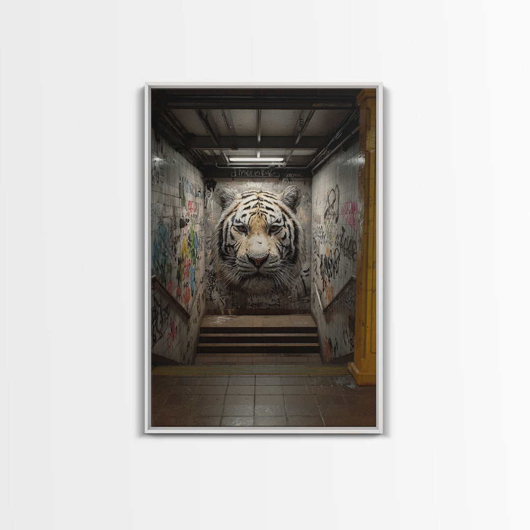 Urban Tiger Street Art Graffiti Mural Bold Wildlife Wall Art - Contemporary Canvas Print For Modern Home Decor
