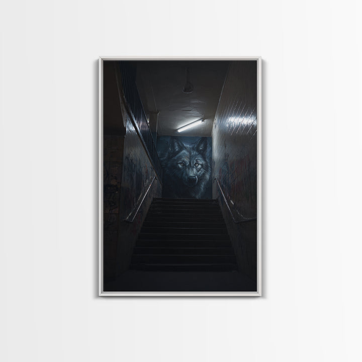 Urban Graffiti Alleyway With Detailed Wolf Mural Street Art Canvas Print Wall Art For Modern Living Room And Office Wall Decor