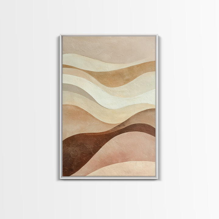 Neutral Wavy Abstract Landscape Wall Art, Earth Tone Canvas Print, Beige Boho Modern Living Room Bedroom Decor, Large Wall Decor