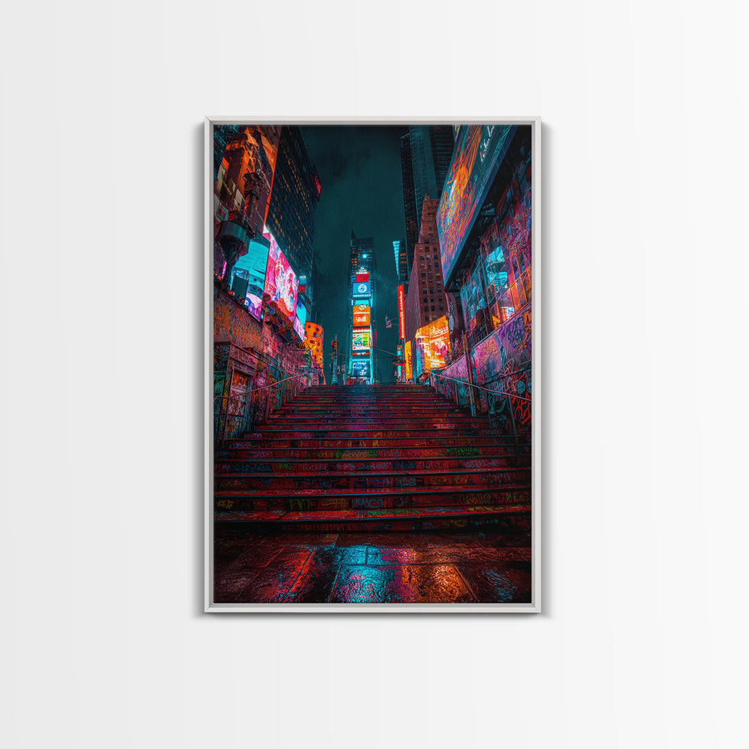 Moody Urban Graffiti Subway With Neon Lights And Rain Wall Art Canvas Print For Modern Street Decor