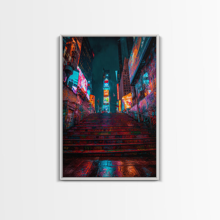 Moody Urban Graffiti Subway With Neon Lights And Rain Wall Art Canvas Print For Modern Street Decor