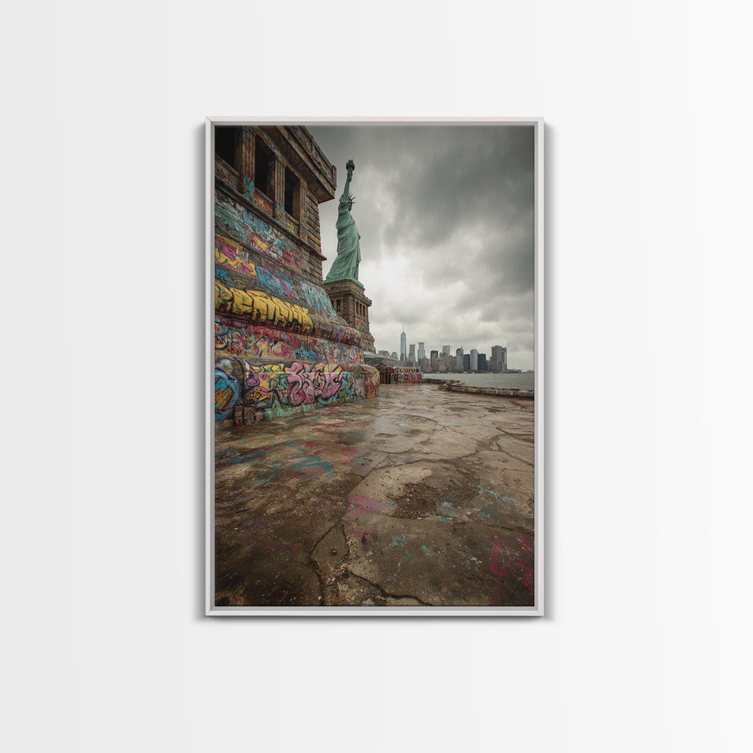 Graffiti Statue Of Liberty Urban Street Art With City Skyline Canvas Print For Living Room And Home Decor