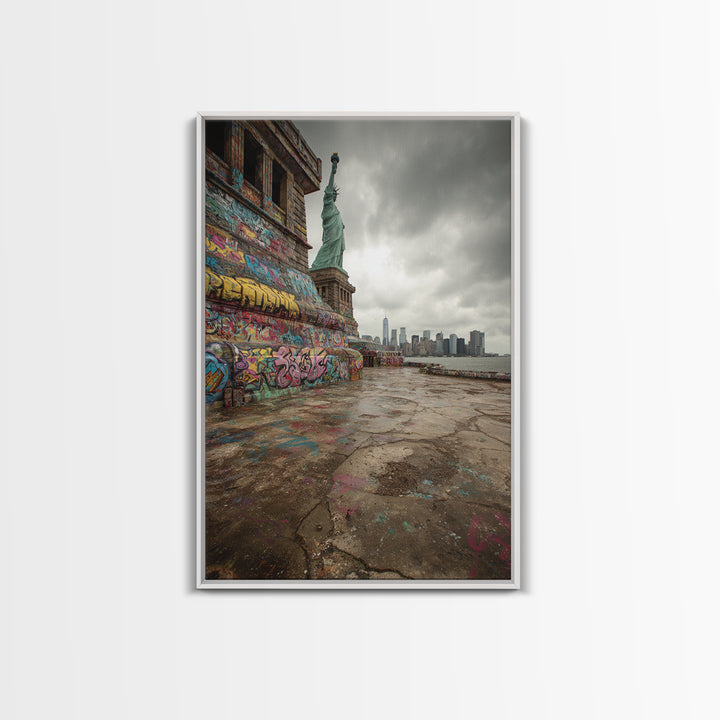 Graffiti Statue Of Liberty Urban Street Art With City Skyline Canvas Print For Living Room And Home Decor
