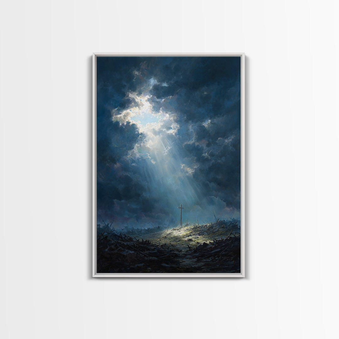 Cave Entrance View Overlooking Serene Mountain Landscape With Sunlight Rays Oil Painting Wall Art For Nature Lover Gift