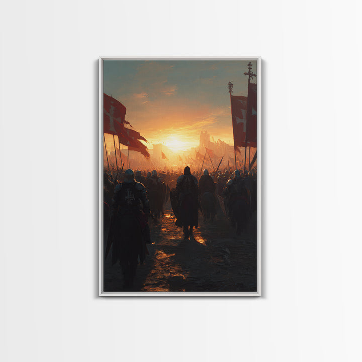 Medieval Knights Battle Scene Dramatic Sunset Wall Art Canvas Print For History Lovers And Home Decor