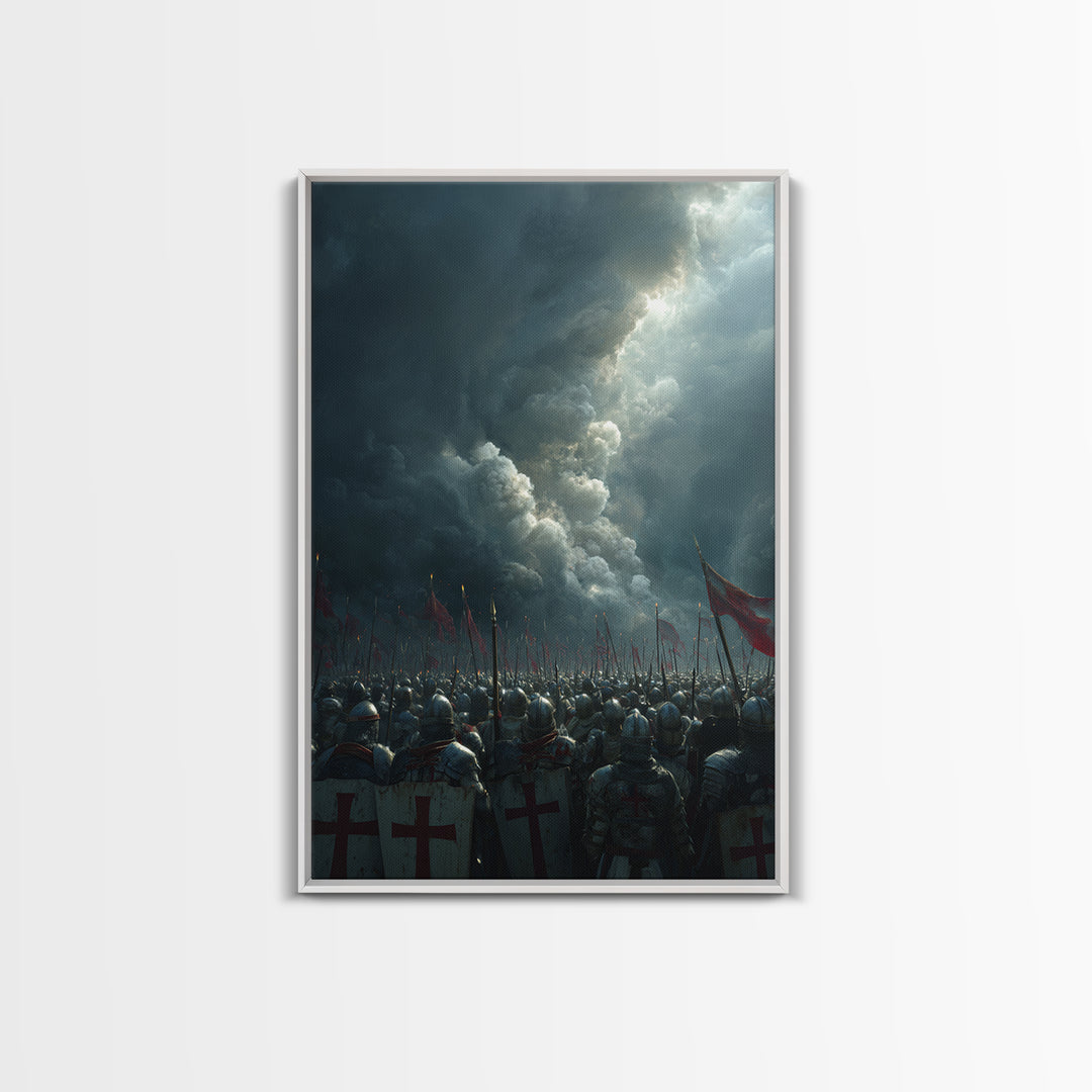 Epic Medieval Knights Battle Scene Dramatic Stormy Sky War Painting Wall Art Canvas Print