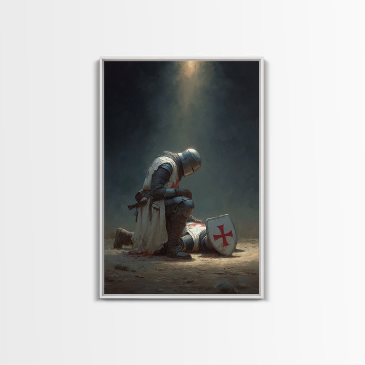 Medieval Knight Mourning Fallen Brother Wall Art Canvas Print Perfect For Office Decor And Gifts