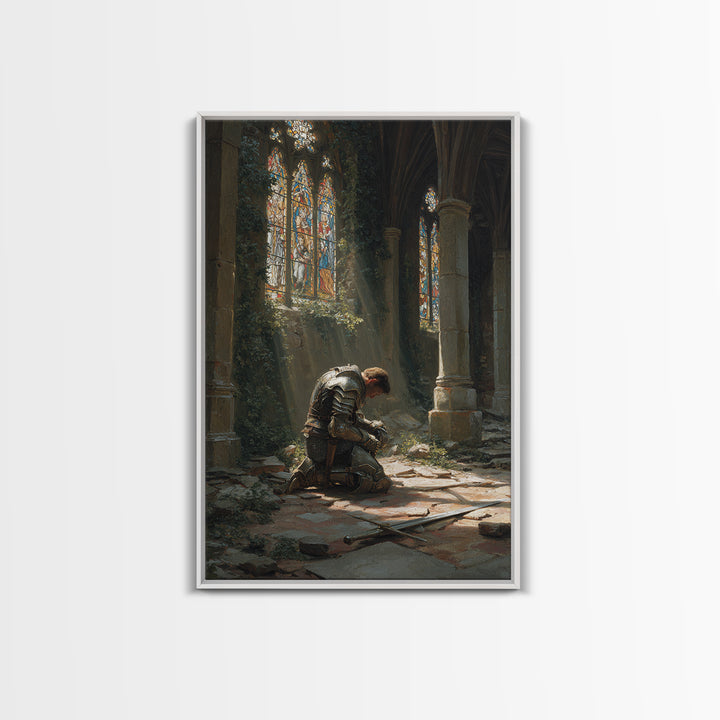 Majestic Gothic Cathedral Interior With Stained Glass And Pillars Wall Art Framed Canvas Print For Home