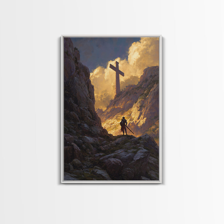 Knight In Armor Sword Battle Rain Scene Wall Art Canvas Print Dramatic Medieval Painting For Home Decor