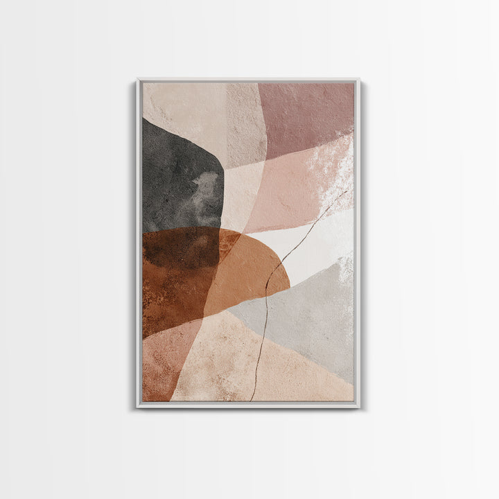 Neutral Abstract Shape Framed Canvas Print, Modern Wall Art, Terracotta Beige Black Decor, Contemporary Living Room Art Print