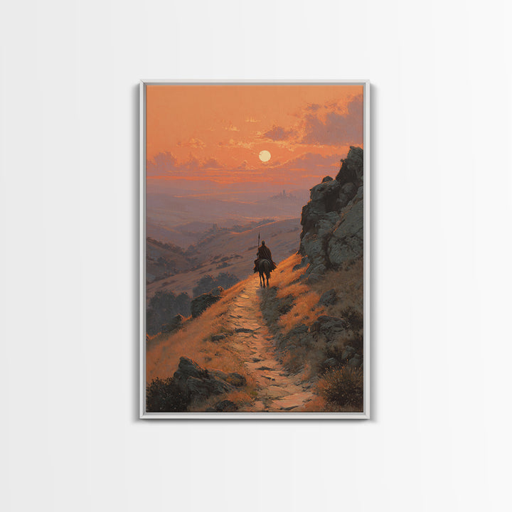 Contemplative Figure In Dark Cave With Light Rays Surreal Painting Modern Wall Art Framed Canvas Print