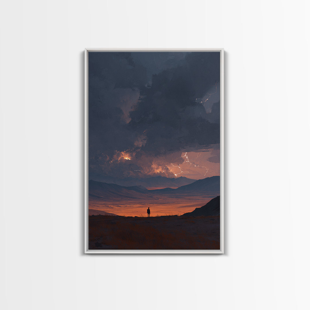 Stormy Mountain Landscape With Lightning And Dramatic Sky Wall Art Framed Canvas Print For Living Room Decor And Home