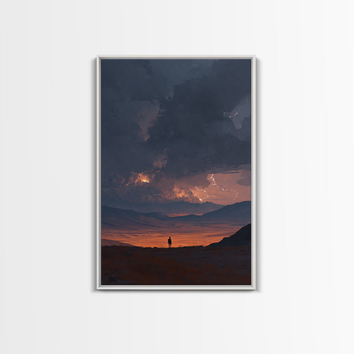 Stormy Mountain Landscape With Lightning And Dramatic Sky Wall Art Framed Canvas Print For Living Room Decor And Home