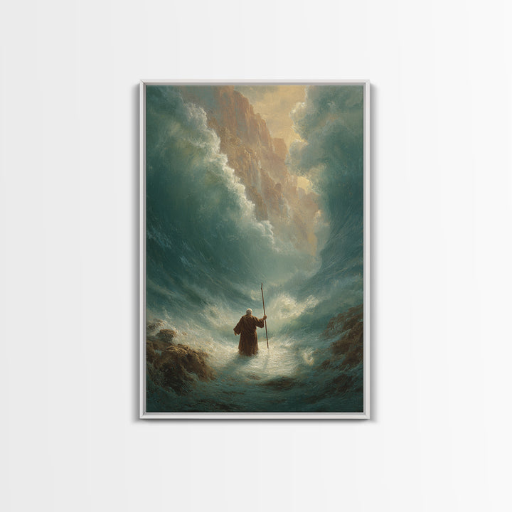 Powerful Moses Parting Sea Biblical Scene Wall Art Canvas Print For Spiritual And Religious Decor