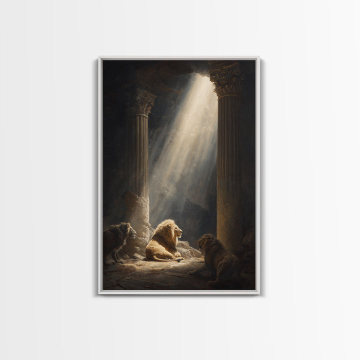 Majestic Lions In Sunlit Ancient Ruins Dramatic Wall Art Canvas Print For Wildlife And Animal Lovers Home Decor