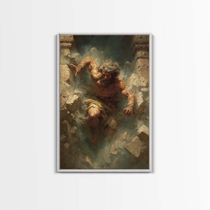 Powerful Muscular Man Breaking Through Stone Dramatic Figurative Art Original Painting Wall Art Canvas Print