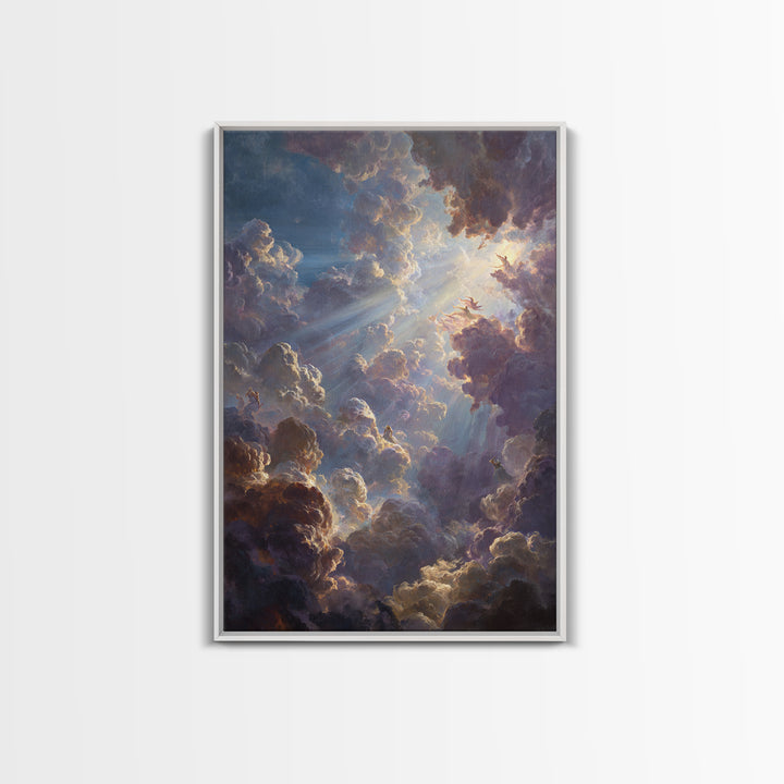 Dramatic Heavenly Clouds With Figures And Light Rays Spiritual Religious Wall Art Oil Painting Large Wall Art Framed Canvas Print